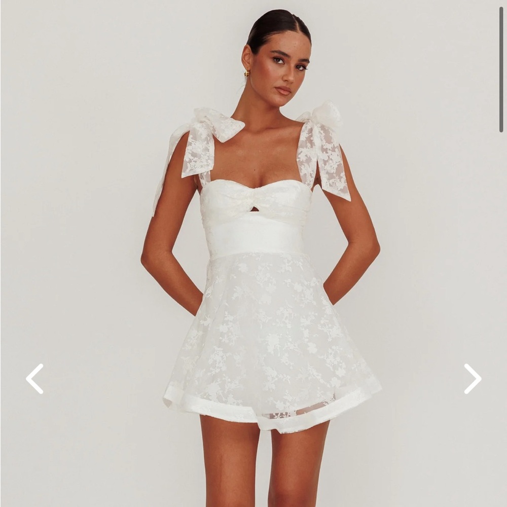 Angel Biba White Lace Mini Dress with Bow Straps